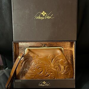 Patricia Nash Brown Embossed Leather Wristlet